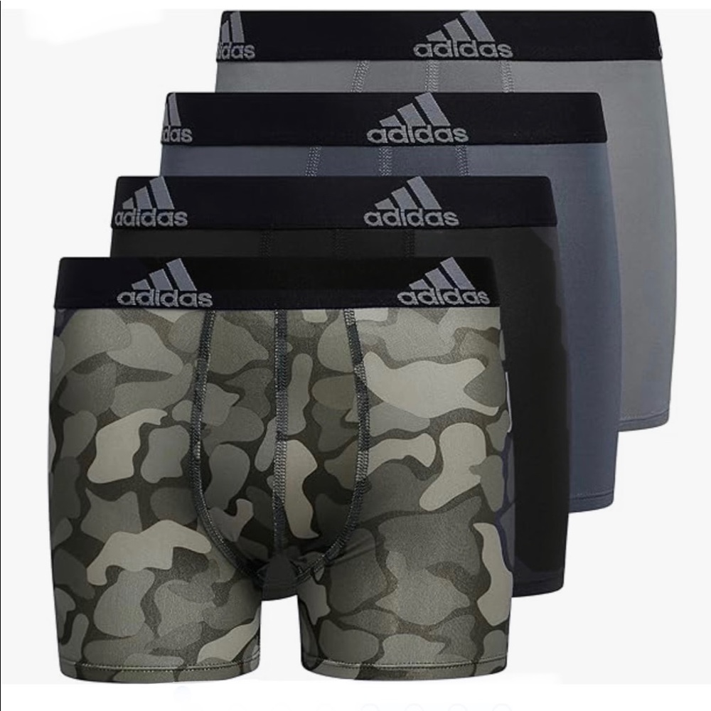 NWT Sz 6-8 Adidas Boys Boxer Briefs Underwear 4-Pack Kids Camo Toddler Army Gift